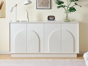 Nowoczesny bufet 160x38x80 cm - z 4 drzwiami - Zdobienie łukowe - MDF - Biały