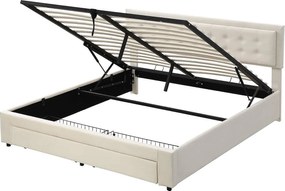 Łóżko z tapicerowanym zagłówkiem 180x200cm z weluru - z szufladą i stelażem na listwy - Beżowe (bez materaca)