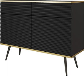 Komoda: czarna, nogi czarne, 107 x 85 x 39 cm, fronty ryflowane