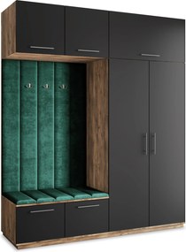Masseno Garderoba REMA 200/240/60 cm Nowoczesna Szafa do Przedpokoju Dąb lefkas, MONOLITH 37 (Butelkowa zieleń)