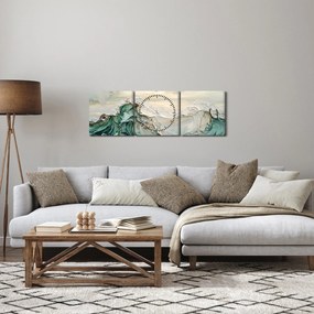 Obraz - 3D abstrakcja morza (z zegarem) (90x30 cm)