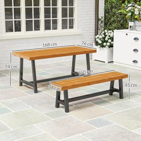 Outsunny 3-elementowy zestaw mebli jadalnianych z drewna dla 4 osób Stół i 2 ławki Teak