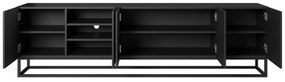 Szafka RTV Asha 200 cm z ryflowanym frontem i metalowym stelażem - czarny mat