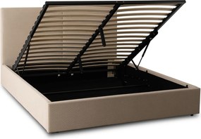 Łóżko Tapicerowane 160x200 cm MARSYLIA ze Stelażem i Pojemnikiem Dwuosobowe Sztruksowe Beżowe