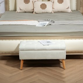 HOMCOM Tapicerowana ławka z miejscem do przechowywania, obicie w aksamitnym wykończeniu, nogi z drewna, do salonu, sypialni, przedpokoju, 80 x 35 x 40 cm, Biały