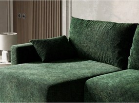 Ciemnozielony rozkładany/ze schowkiem narożnik z tkaniny szenilowej (lewostronny/z szezlongiem) Leon – Maison de Rêve