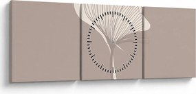 Obraz - Beżowe liście N⁰3 (z zegarem) (90x30 cm)