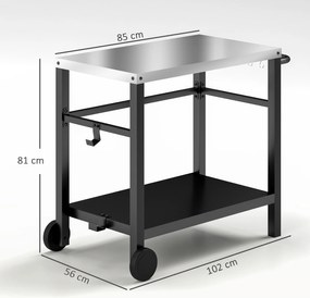 Outsunny Wózek Grillowy 2-poziomowy z Blatem, Półkami, Haczkami i Kółkami ze Stali Nierdzewnej, 102 x 56 x 81 cm | Aosom PL