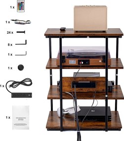 Meble SucceBuy Podstawa Multimedialna AV z 4 Poziomami z Wielogęstkowymi, Podstawa TV Kątowa LED z Drewna