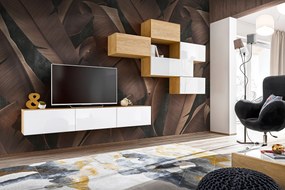 Nowoczesna meblościanka ścienna Briks Set 2 złoty kraft/biały połysk
