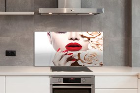 Szklany Panel Róże i Czerwone Usta Kobiety