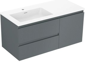 Mexen Rivel szafka łazienkowa 100 cm z umywalką Otis lewą, 2S, 1D, ryflowana, grafit/biała mat - 91A23-10047-3-BBFFF66-W18L01