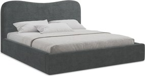 Ciemnoszare tapicerowane łóżko dwuosobowe ze schowkiem ze stelażem 140x200 cm Kahai – Makamii