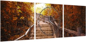 Obraz - Schody w naturze jesienią (z zegarem) (90x30 cm)