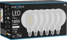 Mexen Vintis 6x żarówka filament LED E27, G125, 8W, Neutralna - 4000K, 1055 lm, clear - L158-E27-0840-00x06