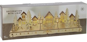 Świąteczna wioska świecąca, 15 diod LED, 45 x 5,8 x 15 cm, naturalny, drewno