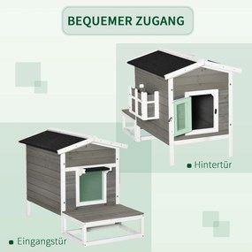 Pawhut® domek dla kotów małych zwierząt budka z tarasem i balkonem drewno jodłowe 115 x 66,5 x 74,7 cm