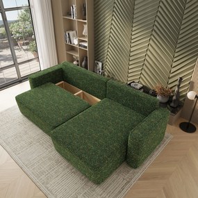 Masseno Narożnik BELARO z funkcją spania i pojemnikiem na pościel Narozniki L, Rozkładana sofa - Zielony, BELLA 80