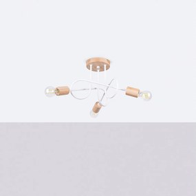 Żyrandol minimalistyczny Sparkon, stal/drewno - 3 źródło światła 4000K - L.14 x H.26 cm - biały/naturalne drewno