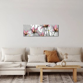 Obraz kwiatowej abstrakcji (z zegarem) (90x30 cm)