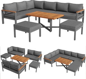 Zestaw mebli ogrodowych modułowych z ocynkowanego żelaza: 3 sofy dwuosobowe + 2 ławki + 1 stolik kawowy - Szary