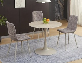 Okrągły stół jadalniany AMADEO z ceramicznym blatem 90x90 cm, beżowy