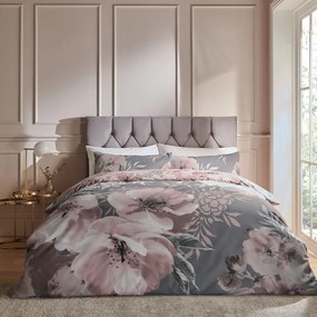 Różowo-szara pościel dwuosobowa 230x220 cm Dramatic Floral – Catherine Lansfield