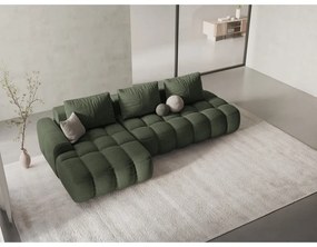 Zielony rozkładany/ze schowkiem narożnik (lewostronny/z szezlongiem) Linz – Cosmopolitan Design