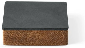 Antracytowo-naturalny drewniany/ze skóry ekologicznej pojemnik dekoracyjny z pokrywką 11x11x3,5 cm Square Nupo – LIND DNA