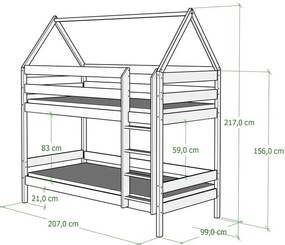 Zielone łóżko przypominające domek z materacami - Delisa 3X 200x90 cm