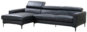 Kanapa narożna ze skóry bawolej FLORENCE - kolor czarny - narożnik lewostronny