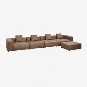 Modułowa Sofa 4-częściowa Z Wysokimi Podłokietnikami I Pufą (↔︎480 Cm) Bruna Zamsz W Kolorze Brązowej Kawy - Sklum