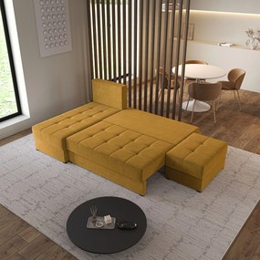 Masseno Narożnik NORVI z funkcją spania i pojemnikiem na pościel Narozniki L, Rozkładana sofa - Żółty, KRONOS 01