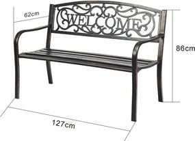 Brązowa metalowa ławka ze zdobionym oparciem W9-N08