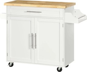 HOMCOM Wózek Kuchenny Serwisowy Wyspowy, 1 Półka na Przyprawy, 1 Uchwyt na Ręcznik, 109 cm x 40 cm x 89 cm, Biały