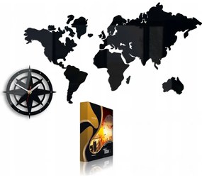 Zegar na ścianę mapa świata akrylowy naklejany kompas do salonu duży loft