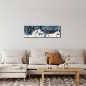 Obraz malowanych koni (z zegarem) (90x30 cm)