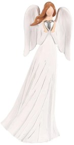 Anioł z poliresinu z sercem w dłoni, 20 cm, biały