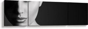 Obraz - Czarno - biały portret kobiety w kapeluszu (170x50 cm)