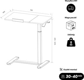 Stolik pod laptopa regulowany, mobilny, wielofunkcyjny, czarny: BILL