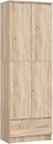 Regał AKORD R60 Dąb Sonoma 60 cm 2 drzwi 1 szuflada kolor Dąb Sonoma mat 4 półki 60x35x180 cm