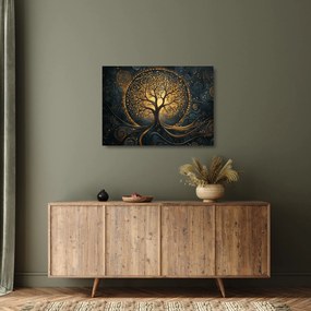 Obraz na szkle – Drzewo ze złotą aurą (70x50 cm)