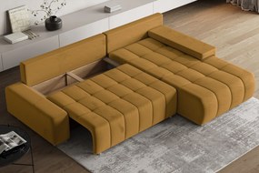 Masseno Narożnik ALESE z funkcją spania i pojemnikiem na pościel Narozniki L, Rozkładana sofa - Żółty, MONOLITH 48