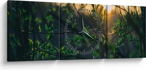 Obraz słońca przeświecającego przez gałęzie drzew (z zegarem) (90x30 cm)