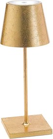 Lampa stołowa LED Poldina Pro Mini Gold Leaf, ładowalna i ściemnialna, z czasem pracy na baterii do 12 godzin.