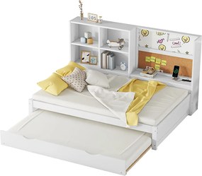 Sofa rozkładana - 90 x 200 cm - wiele miejsc do przechowywania - z portem USB i deską do rysowania - Panel - biały