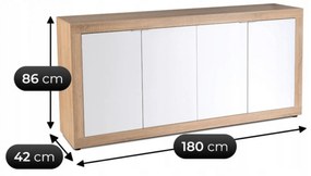 Komoda Czterodrzwiowa BLAGO 180 cm Dąb Sonoma/Biały Nowoczesna