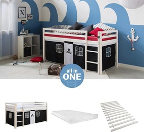 Łóżko piętrowe 207,5x110x96,5 cm białe czarne pirackie