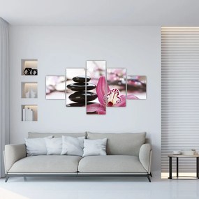 Obraz kamieni do masażu i storczyków (125x70 cm)