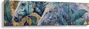 Obraz - Konie na złotym tle (170x50 cm)